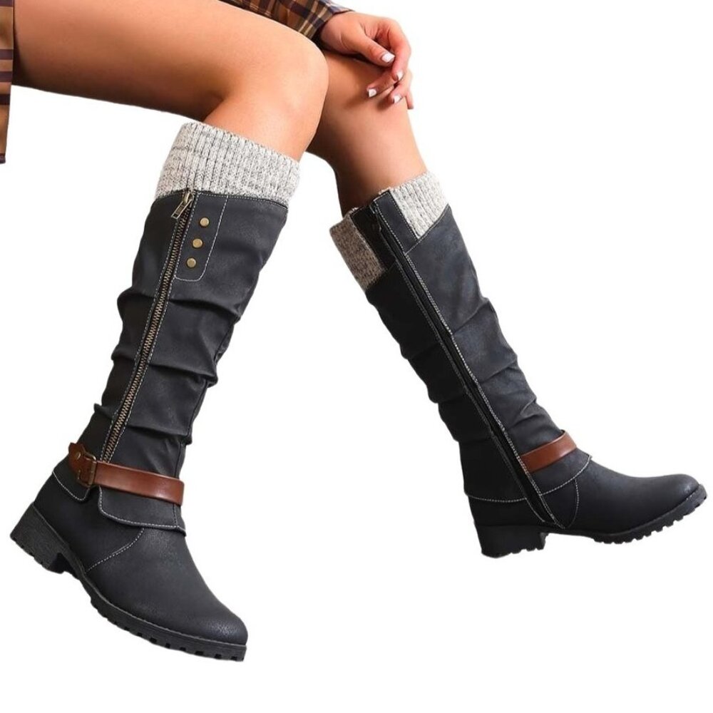 BUTITI - Black & Gray Buckle-Accent Zip-Up Boot